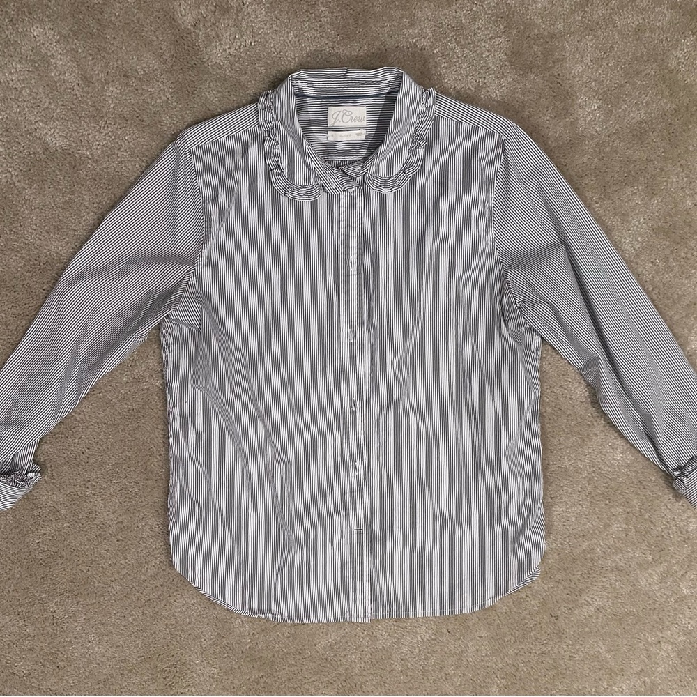 Jcrew ruffle-collar striped shirt. Size 12. Classic fit.